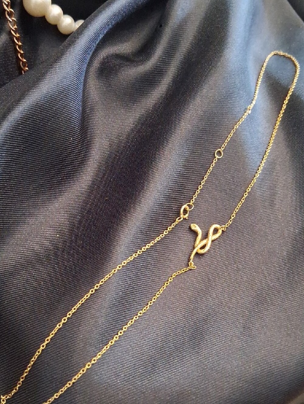 Gold 925 Sterling Silver Snake Pendant Necklace with Green Gem eyes 16 To 18 In - Picture 3 of 10